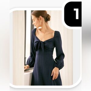 RIHOAS The Navy Knot Front Polka Dot Midi Dress - Size S